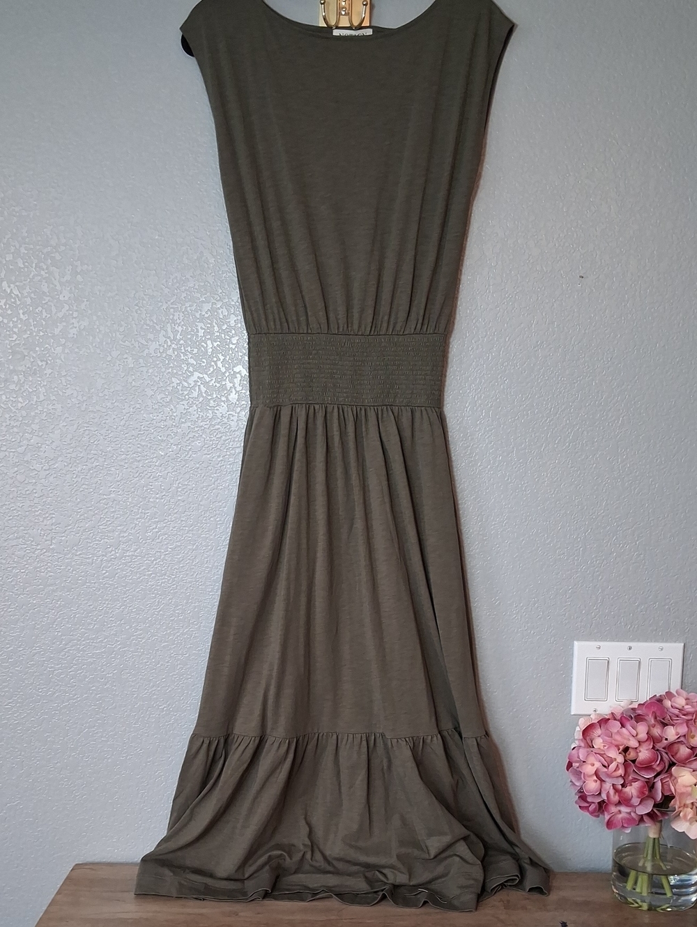 Nation LTD Olive Green Maxi Dress with Smocked Waist